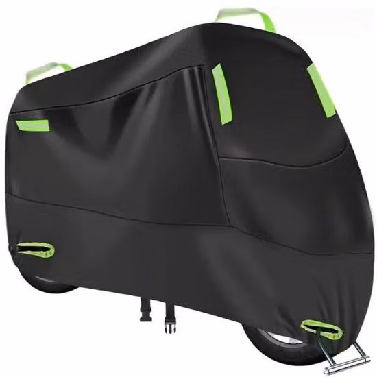 Copertura per motore, modello 190T, protezione impermeabile, offre una protezione efficace contro il sole e la pioggia, taglia XXL (adatta a persone con un'altezza inferiore a 2,1 metri), colore nero (con strisce riflettenti verdi).