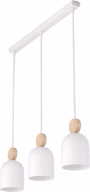 Lampada sospesa Emibig MESI bianca e legno con 3xGU10