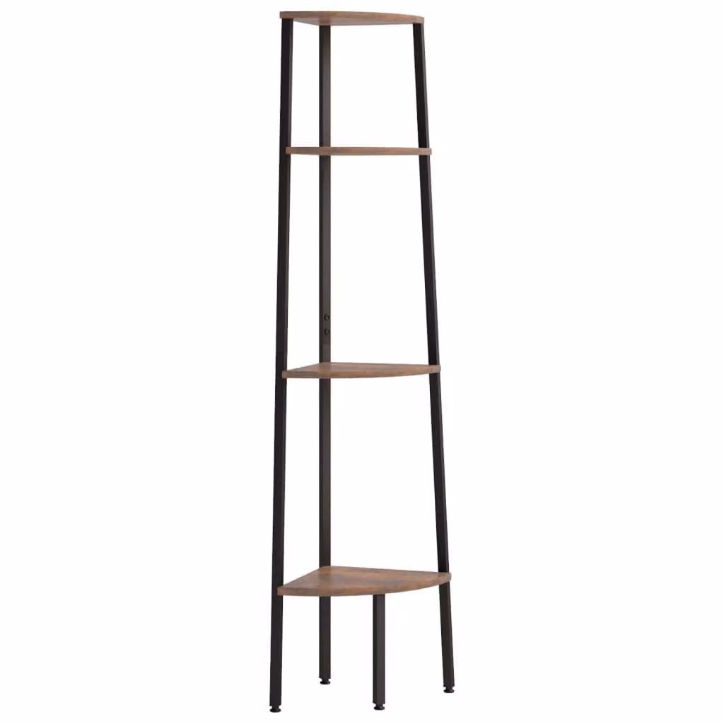 scaffale angolare a 4 livelli marrone scuro e nero 45,5 x 31,5 x 150 cm