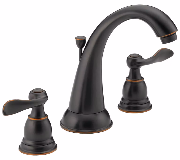 Miscelatore per lavabo a due maniglie, in ottone verniciato effetto bronzo, con 3 fori, e ampia distanza tra i rubinetti