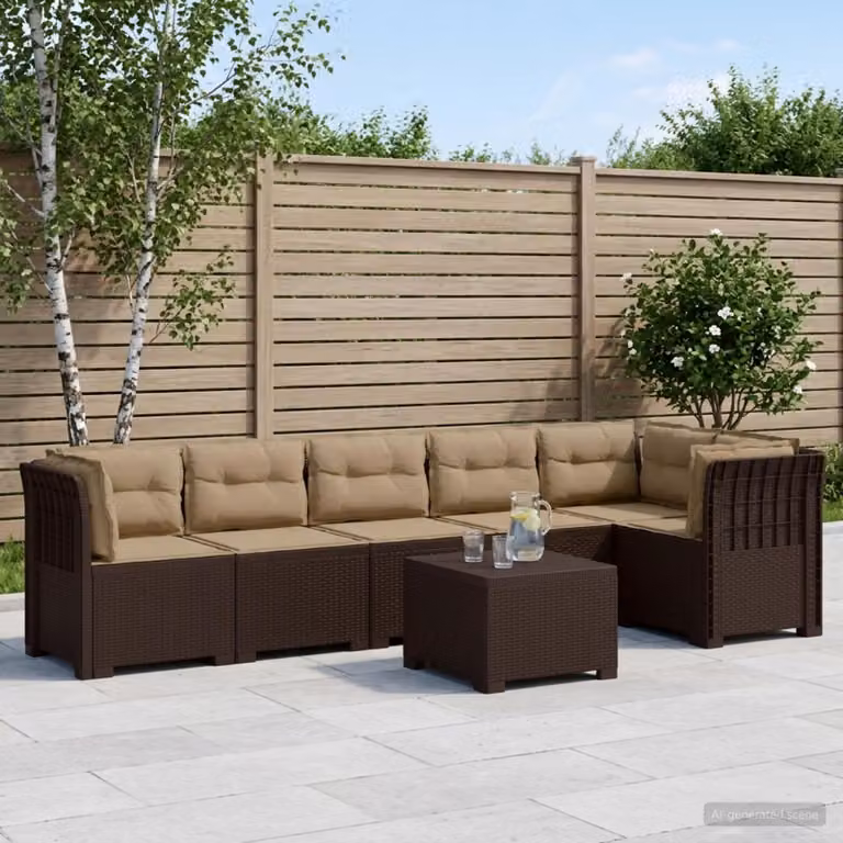 Set da giardino vidaXL a forma di L con divano da 6 posti, tavolino e cuscini, colore marrone, design moderno in rattan resistente alle intemperie