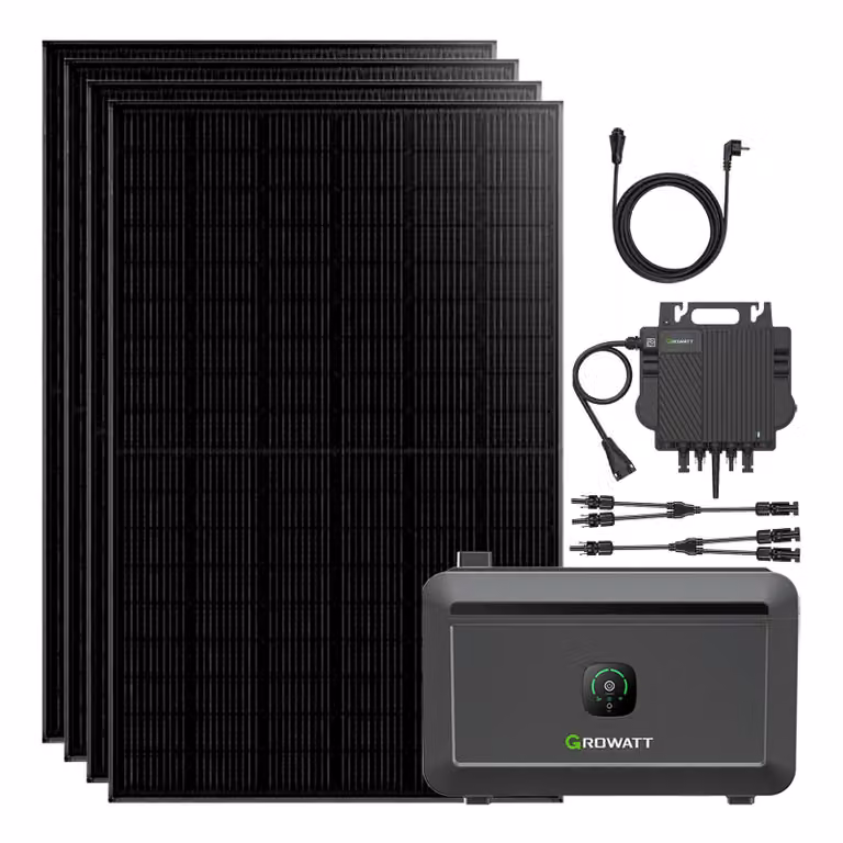 Impianto fotovoltaico da balcone Growatt NOAH 2000 da 1820 W con microinverter NEO da 800 W e cavo CA da 5 m, controllo tramite app, plug-and-play