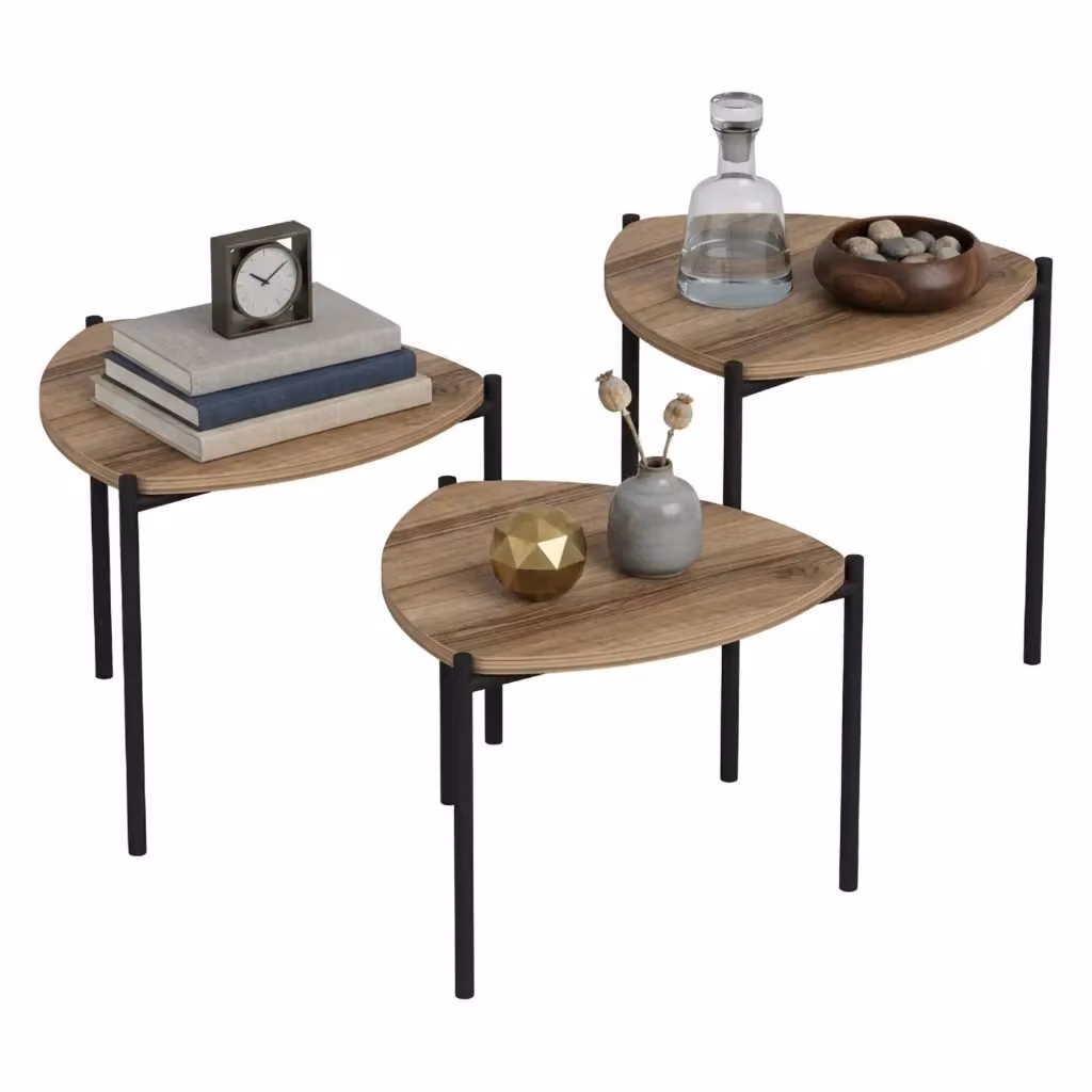 Set di 3 tavolini da salotto moderni DMORA, design a incastro, colore marrone e nero, L/P/H: 45 x 45 x 45 cm – 2