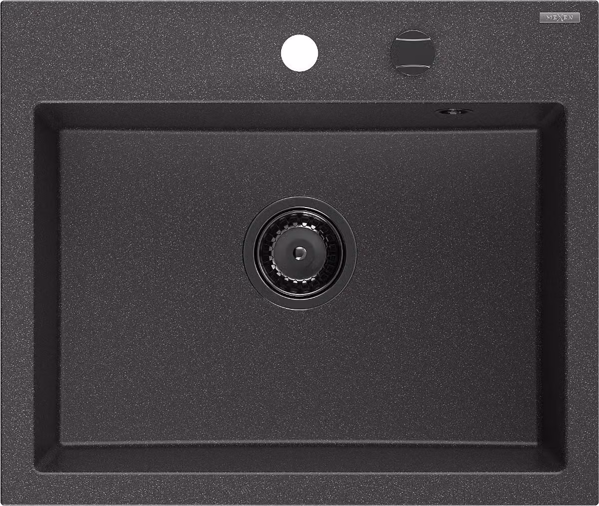 Mexen Oscar lavello in granito 1-vasca 580 x 490 mm, nero punteggiato, sifone nero - 6519581000-76-B