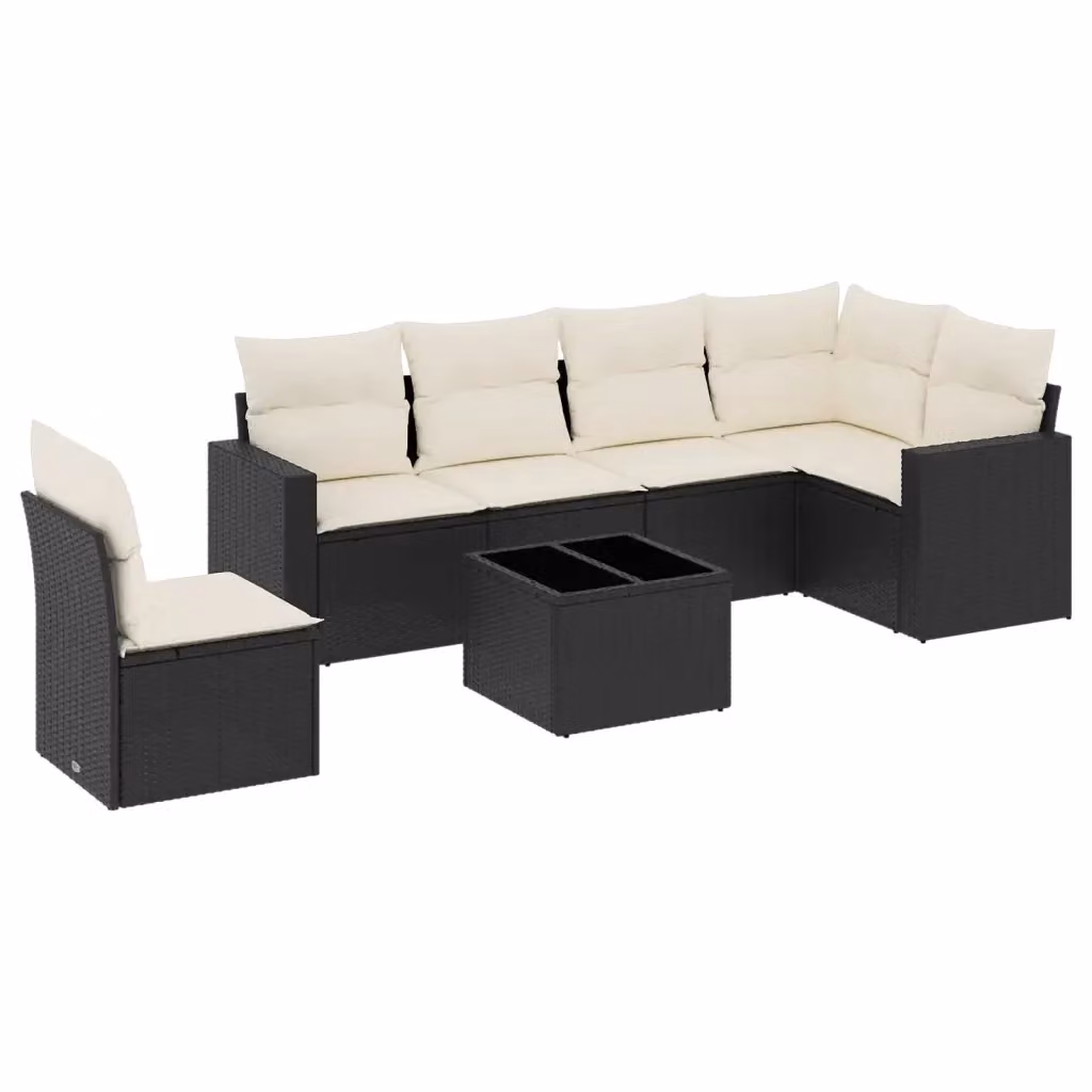 Set Divano da Giardino a L con Tavolino vidaXL, 7 Pezzi, Nero e Bianco, con Cuscini e Struttura in Metallo e Polyrattan – 2