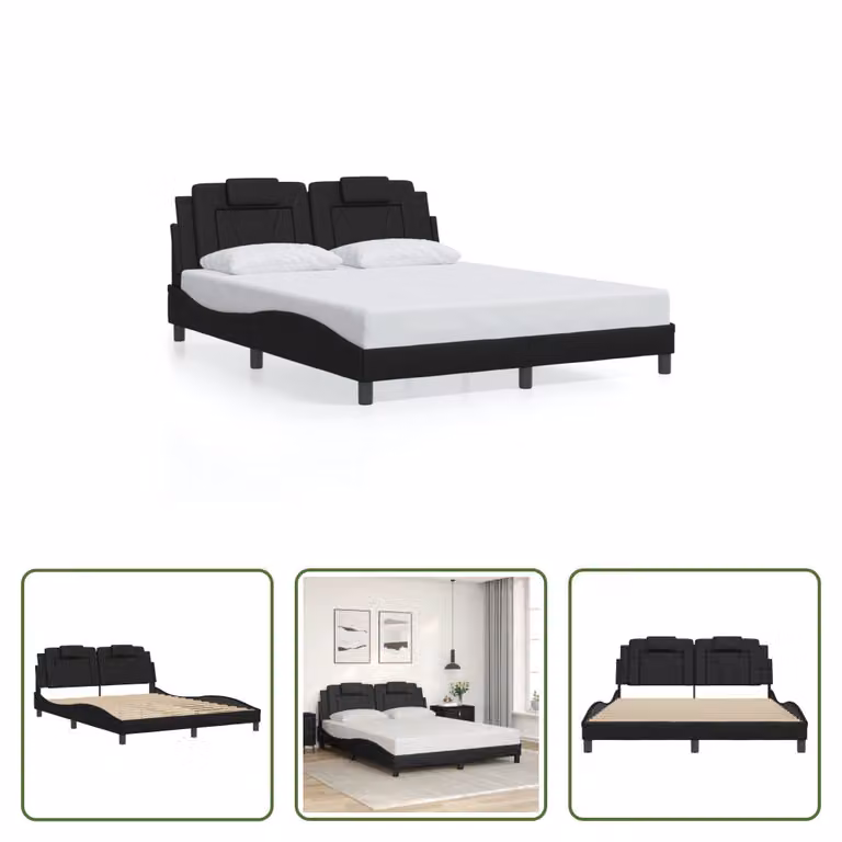 The Living Store Struttura letto con testiera nera 160x200 cm in ecopelle