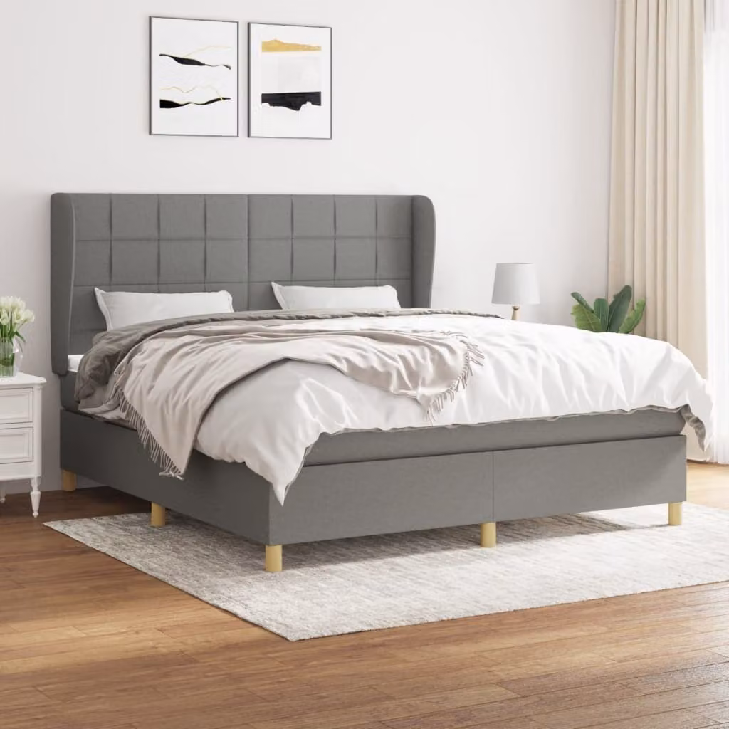 vidaXL Letto matrimoniale con materasso in tessuto grigio scuro 180x200 cm - Letto matrimoniale - Boxspringbetten - Bett - Schlafzimmermöbel