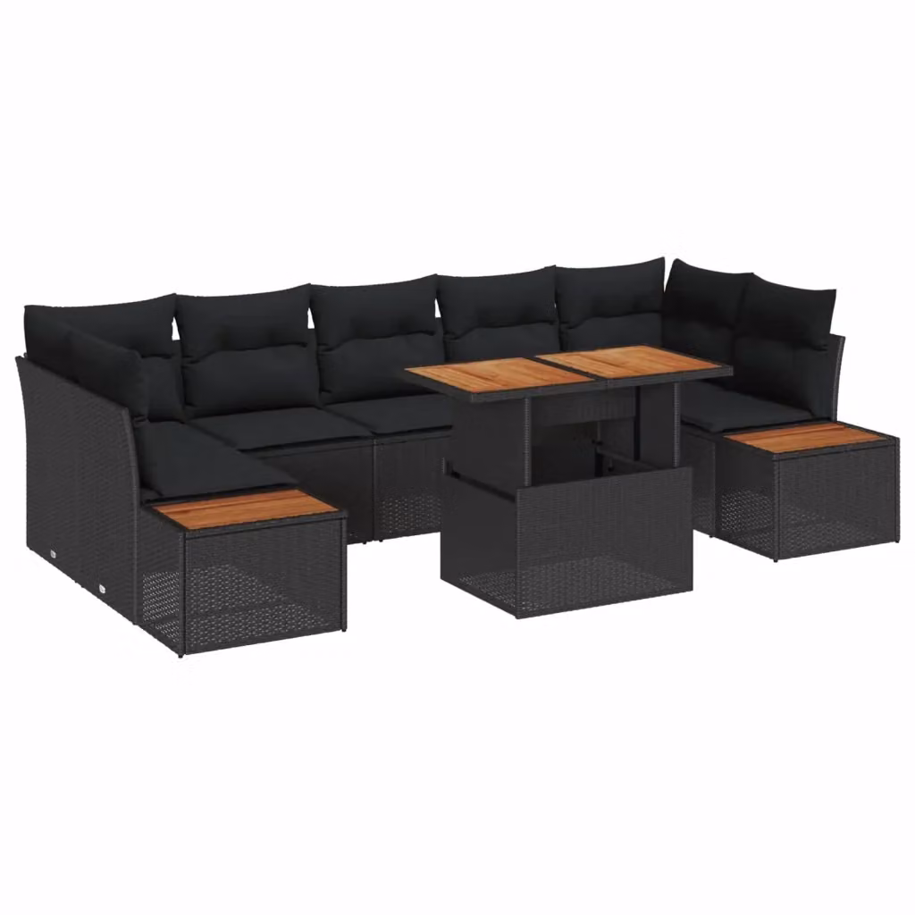 Set Divano da Giardino vidaXL 8 Pezzi in Polyrattan Nero con Tavolino e Cuscini con Contenitore per Archiviazione – 2