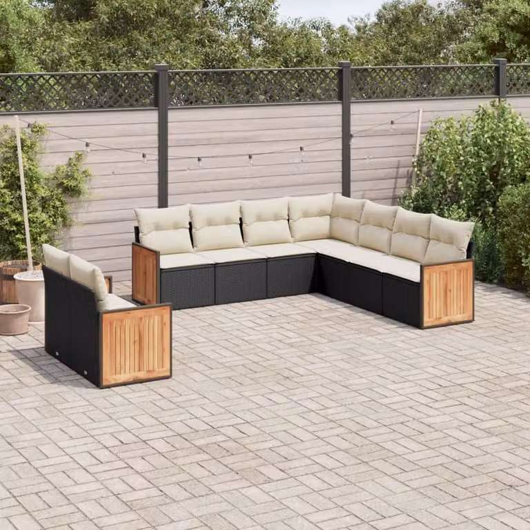 Set di divani da giardino vidaXL in polyrattan nero con cuscini inclusi e coperture rimovibili