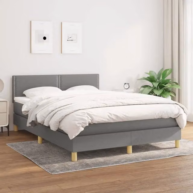 Letto Ibrido vidaXL con Giroletto a Molle e Materasso in Tessuto Grigio e Bianco L/P/H: 140 x 200 cm – 1