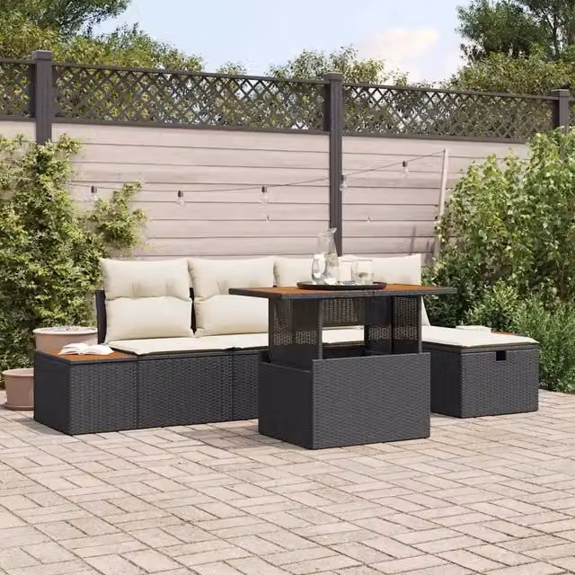 Set Divano da Giardino 6 pz Nero polyrattan 3360072