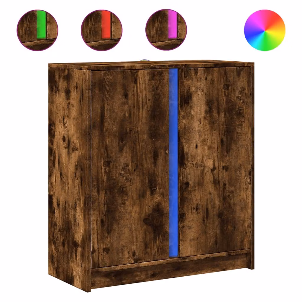 Credenza con LED Rovere Fumo 77x34x85 cm in Legno Multistrato