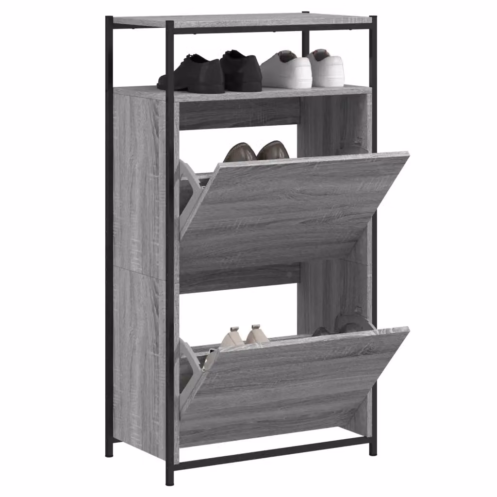 Mobile porta scarpe vidaXL moderno in legno e metallo grigio L: 112 cm, P: 34 cm, H: 60 cm