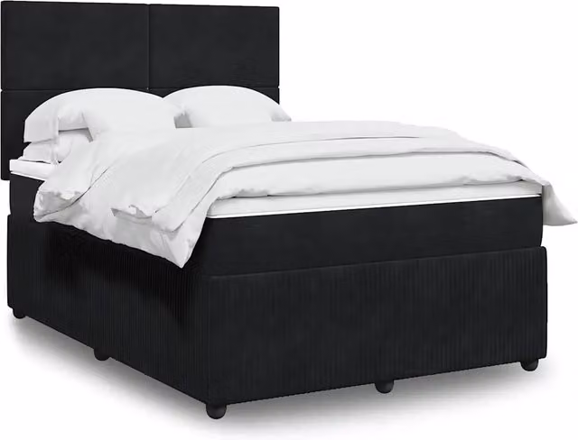 Letto Ibrido vidaXL in Velluto Nero con Materasso a Molle Insacchettate e Illuminazione Sotto il Letto L: 140 cm, P: 200 cm