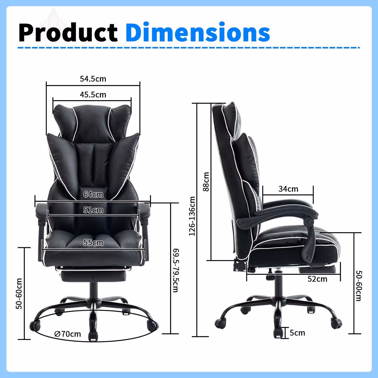 Sedia da gaming - Ergonomica - Altezza regolabile - Rivestita in ecopelle - Imbottitura in schiuma - Base a 5 ruote