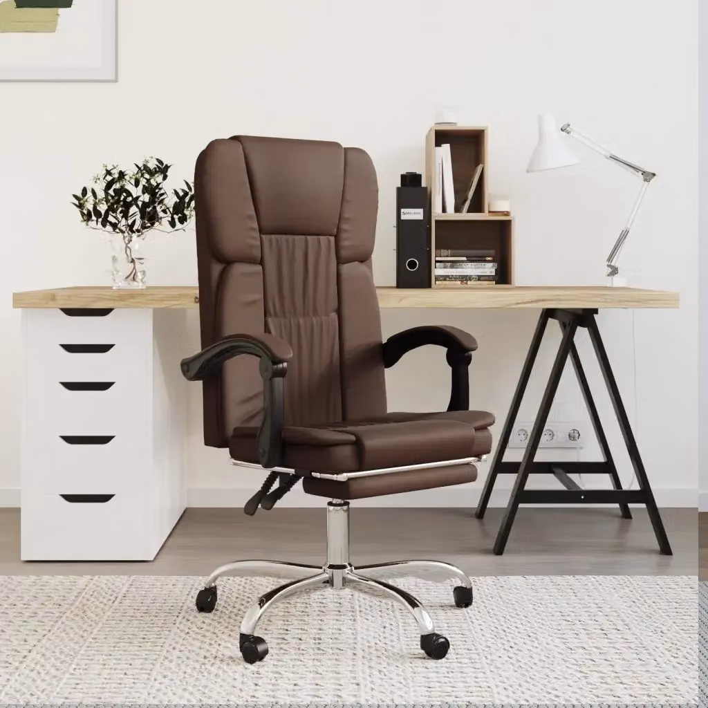 Sedia da ufficio executive reclinabile in similpelle marrone con poggiatesta e rotelle DESIGN IN – 2