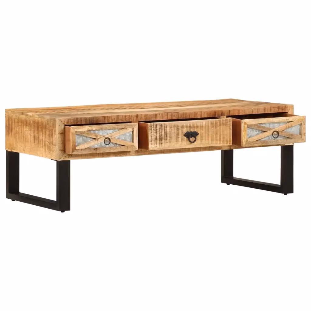 Tavolino da salotto vidaXL in legno di mango e metallo, stile rustico, L/P/H: 110 x 50 x 38 cm – 2