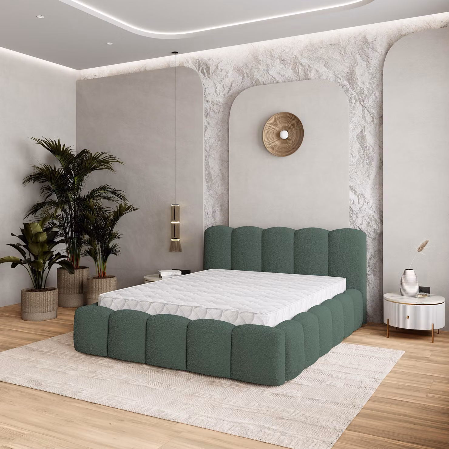 Letto imbottito Masseno FALINA Q 120x200 cm, letto imbottito con cassetti - Verde, QUELLE 37