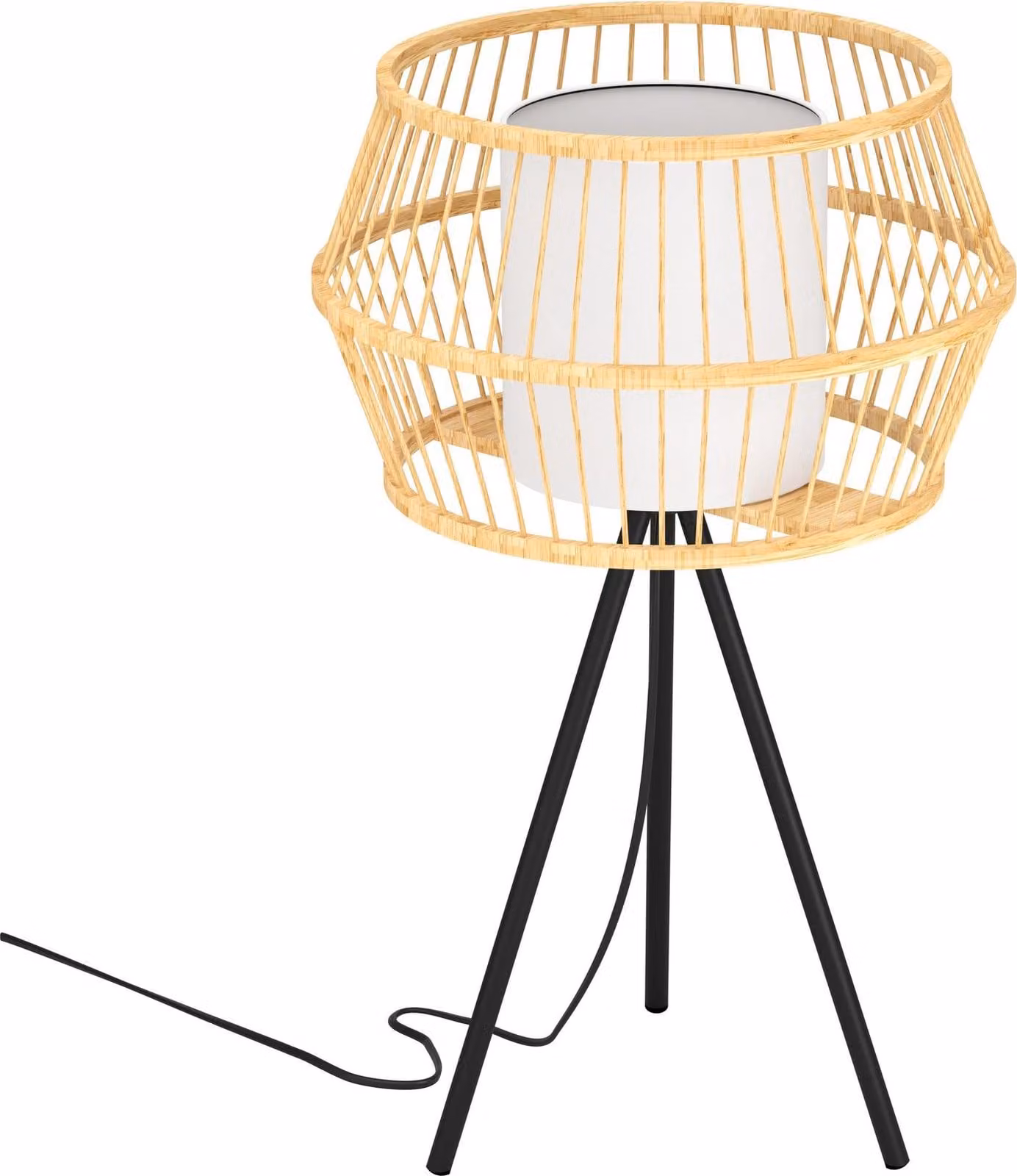 EGLO Monterroso, nero, naturale/naturale, bianco, tessuto, acciaio, legno, IP20, II, E27, 1 lampadina(e)