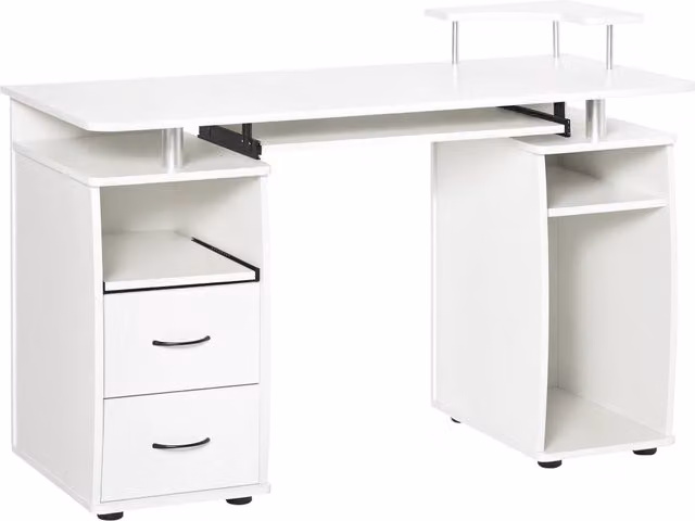 Scrivania Minimal con scaffale e 2 cassetti bianca L: 120 cm, P: 55 cm, H: 85 cm