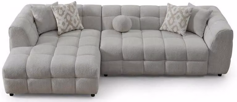Divano ad angolo, forma a L, colore bianco, design minimalista, stile moderno, confortevole