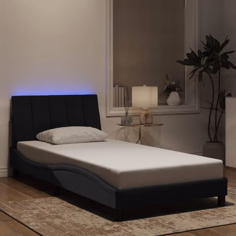vidaXL Giroletto Hanko con LED e porte USB in Velluto Nero L: 100 cm, P: 200 cm