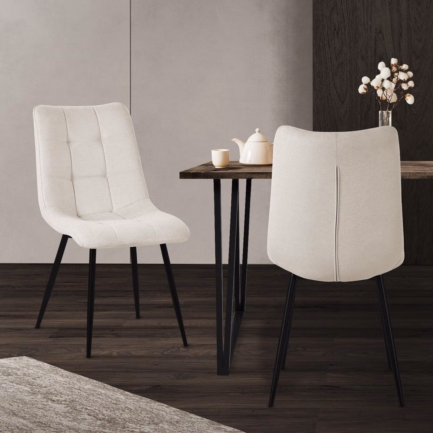 ML-Design set di 2 sedie da sala da pranzo beige, sedie da soggiorno con rivestimento in tessuto e gambe in metallo, sedie da cucina con schienale