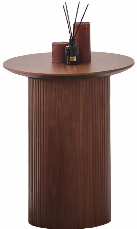 Tavolino rotondo in stile Japandi con design in legno scanalato, elegante