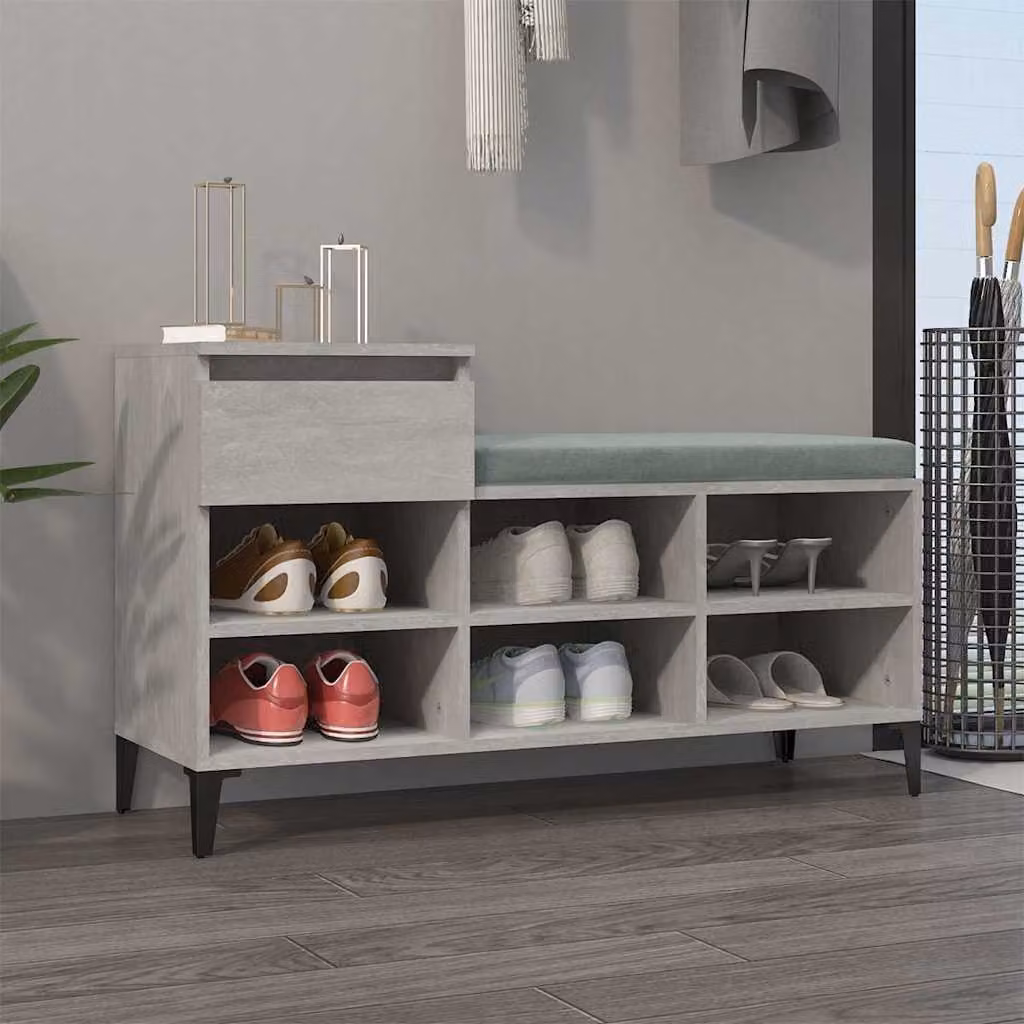 Scarpiera moderna vidaXL con seduta integrata e ripiani, Grigio, L 102 x P 36 x H 60 cm