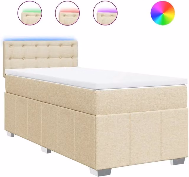Letto singolo | Letto per adulti | Giroletto a Molle con Materasso Crema 100x200 cm in Tessuto
