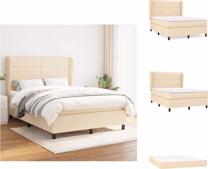 vidaXL Letto a molle con materasso crema 140x200 cm in tessuto - Letti e strutture letto
