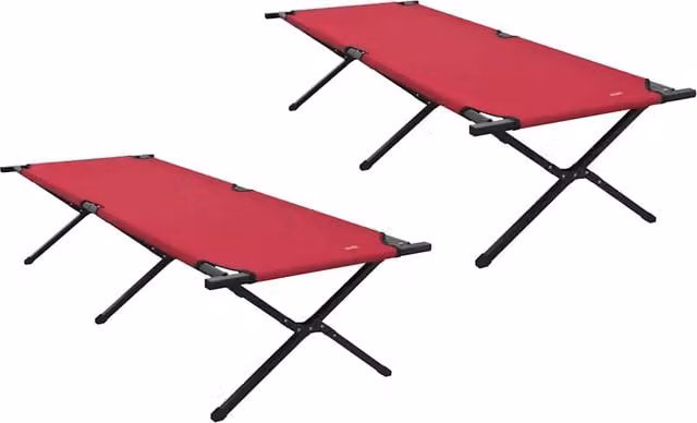 Set di 2 letti da campeggio pieghevoli DESIGN IN in metallo e tessuto, colore rosso, L: 210 cm, L/P: 210 x 80 cm, H: 46 cm – 1