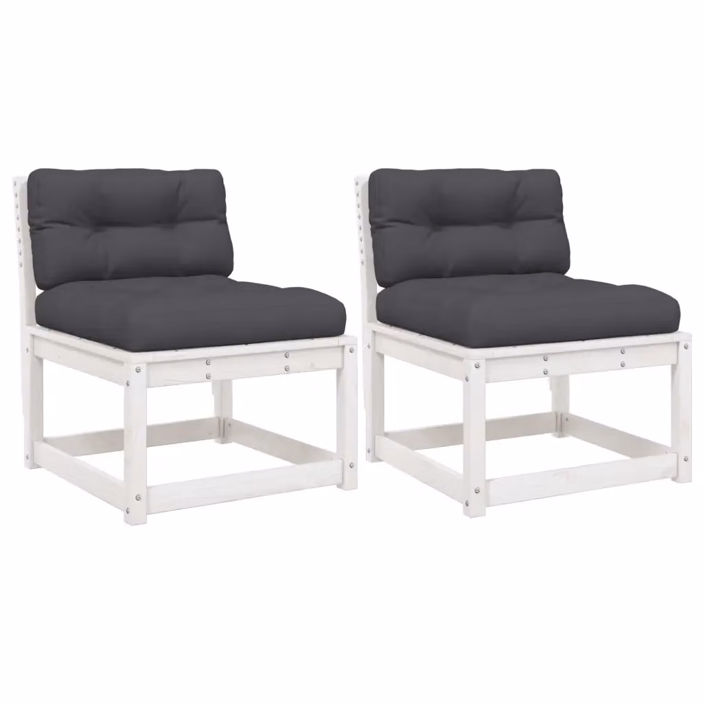 Set di 2 Divani da Giardino vidaXL in Legno di Pino Bianco con Cuscini Antracite, L/P/H: 146 x 78 x 63,5 cm – 2