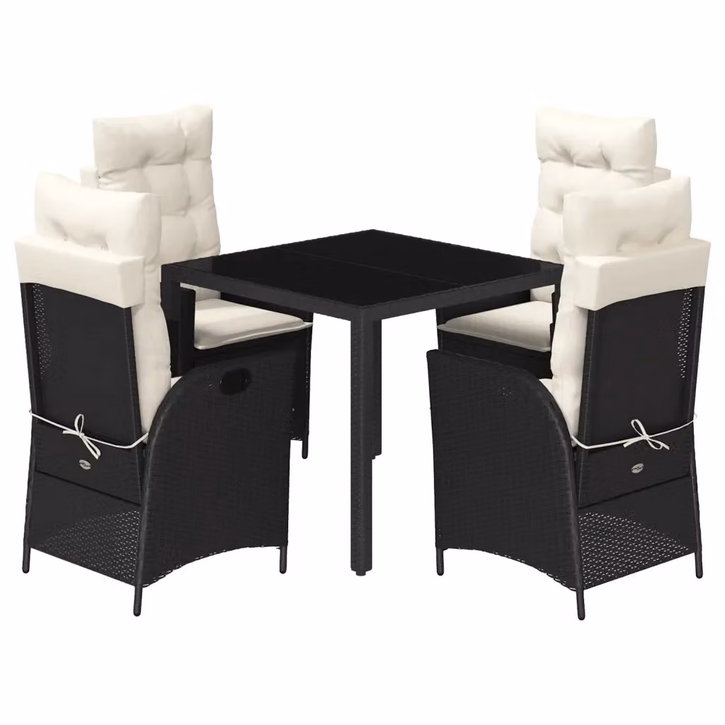 Set da Pranzo da Giardino vidaXL 5 pz in Polyrattan Nero con Cuscini e Tavolo in Vetro – 2