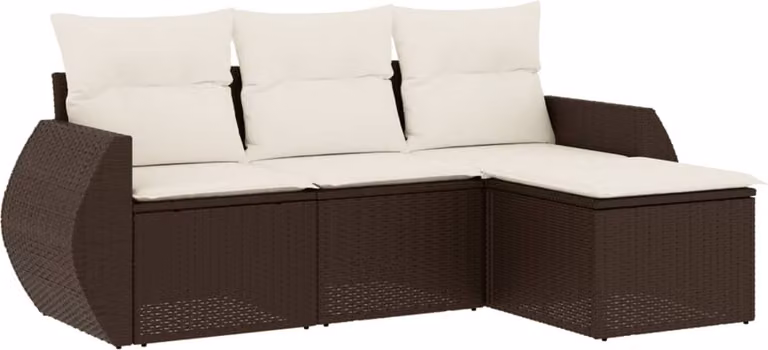 Set Divano da Giardino 4 pz con Cuscini Marrone in Polyrattan