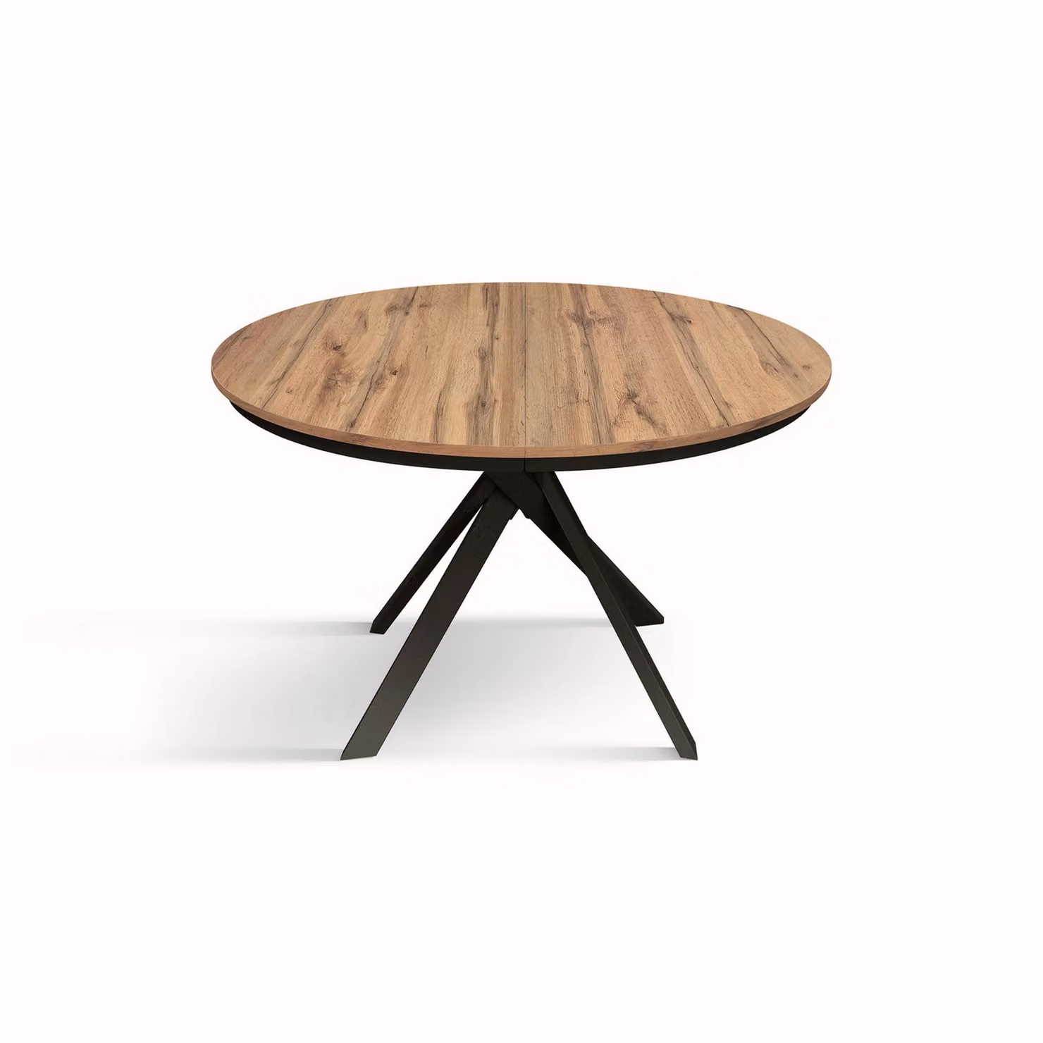 Tavolo rotondo PANTELLERIA in legno effetto rovere rustico con gambe incrociate in metallo antracite, allungabile ⌀120 cm – 170 cm