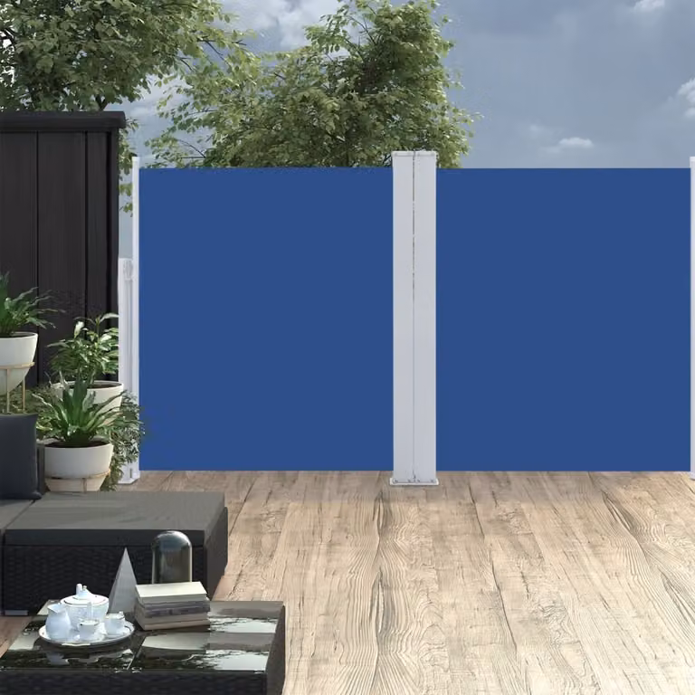 The Living Store Tenda laterale estensibile blu 140 x 600 cm