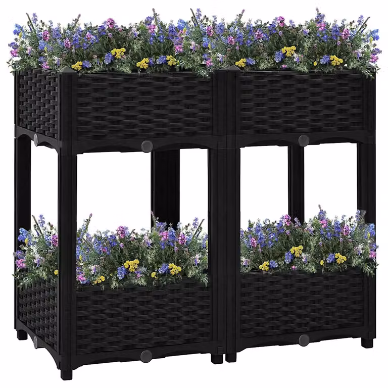 Fioriera Rialzata vidaXL in Plastica Nera per Giardino Ornamentale e Orto, L: 80 cm, P: 40 cm, H: 71 cm