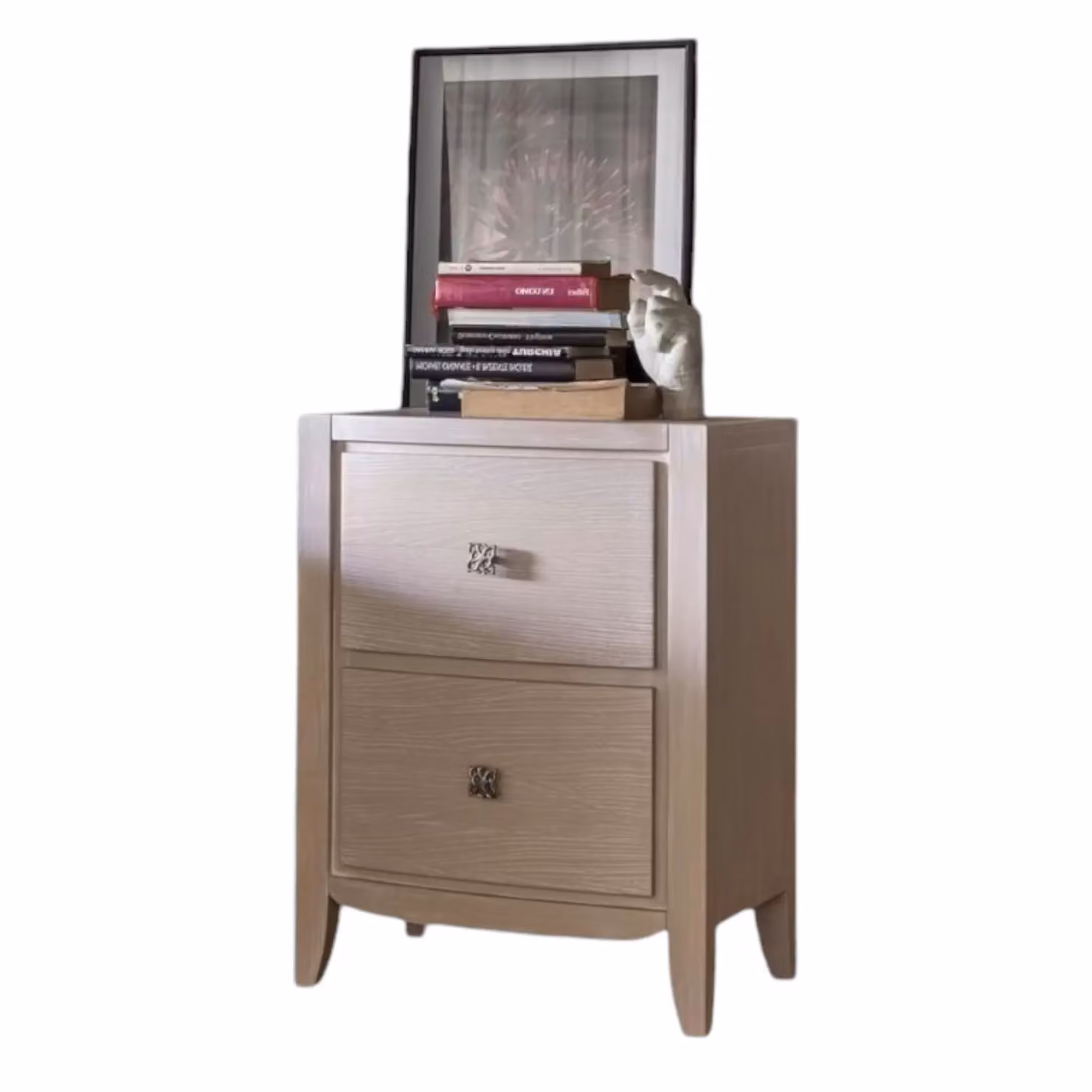 Comodino con 2 cassetti in legno massello con decoro onda Mobili 2G L: 50 cm, P: 37 cm, H: 67 cm – 1