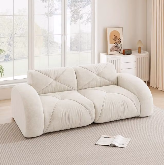 Divano modulare senza telaio in ciniglia; schiuma 32D; 204x95x76 cm; beige chiaro