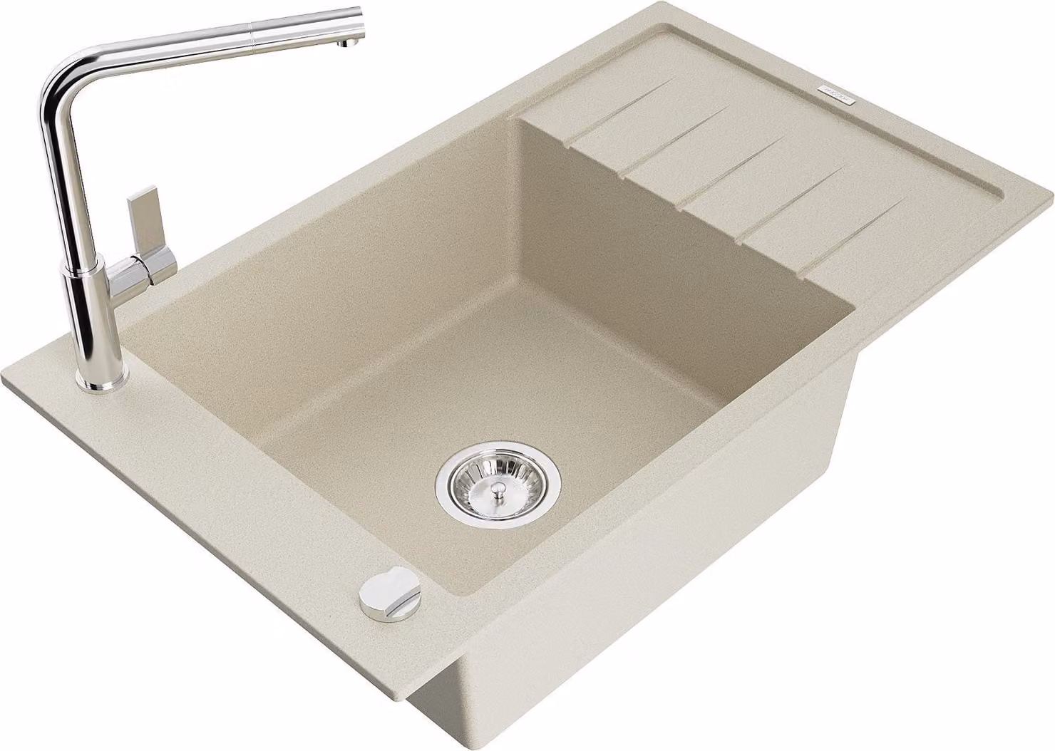 Mexen Elias lavello in granito 1-vasca con scolapiatti e rubinetto da cucina Flora, beige - 6511-69-670401-00