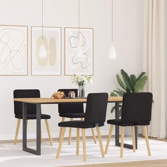 Set di 4 sedie da pranzo vidaXL in tessuto nero con struttura in legno e metallo per cucina e soggiorno