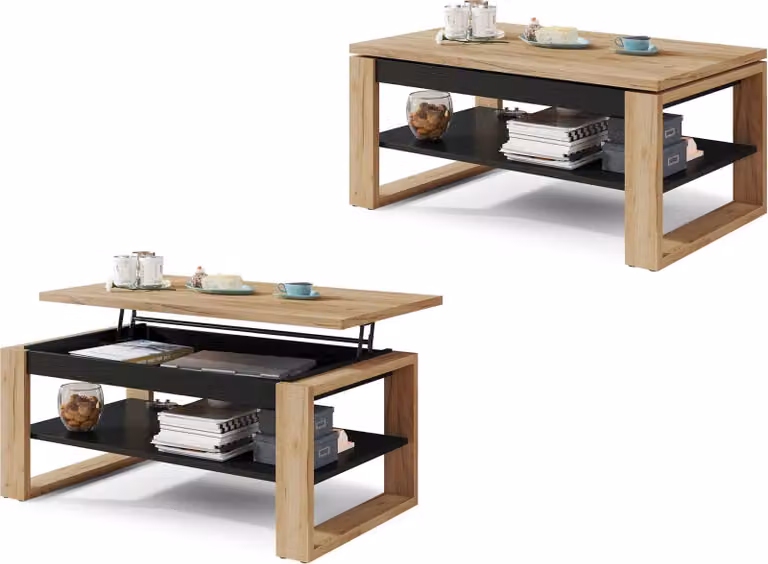 Tavolino All4All modello Nico, tavolino da caffè, tavolino per il soggiorno, tavolino per laptop, tavolino da divano, estendibile, pieghevole, 100x60 cm, modello 05, finitura: rovere dorato e nero