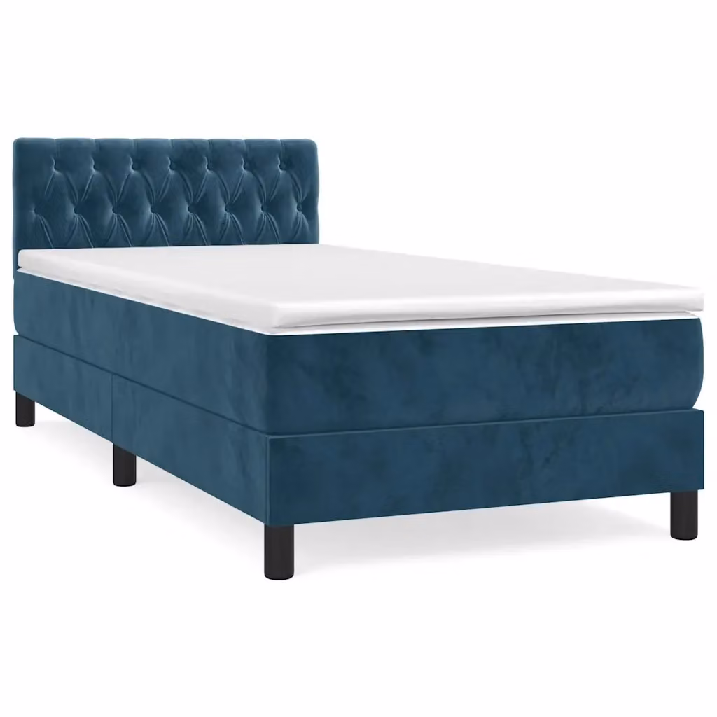 Letto Ibrido con Giroletto a Molle e Materasso vidaXL in Velluto Blu Scuro, L/P/H: 90 x 200 x 4 cm – 2