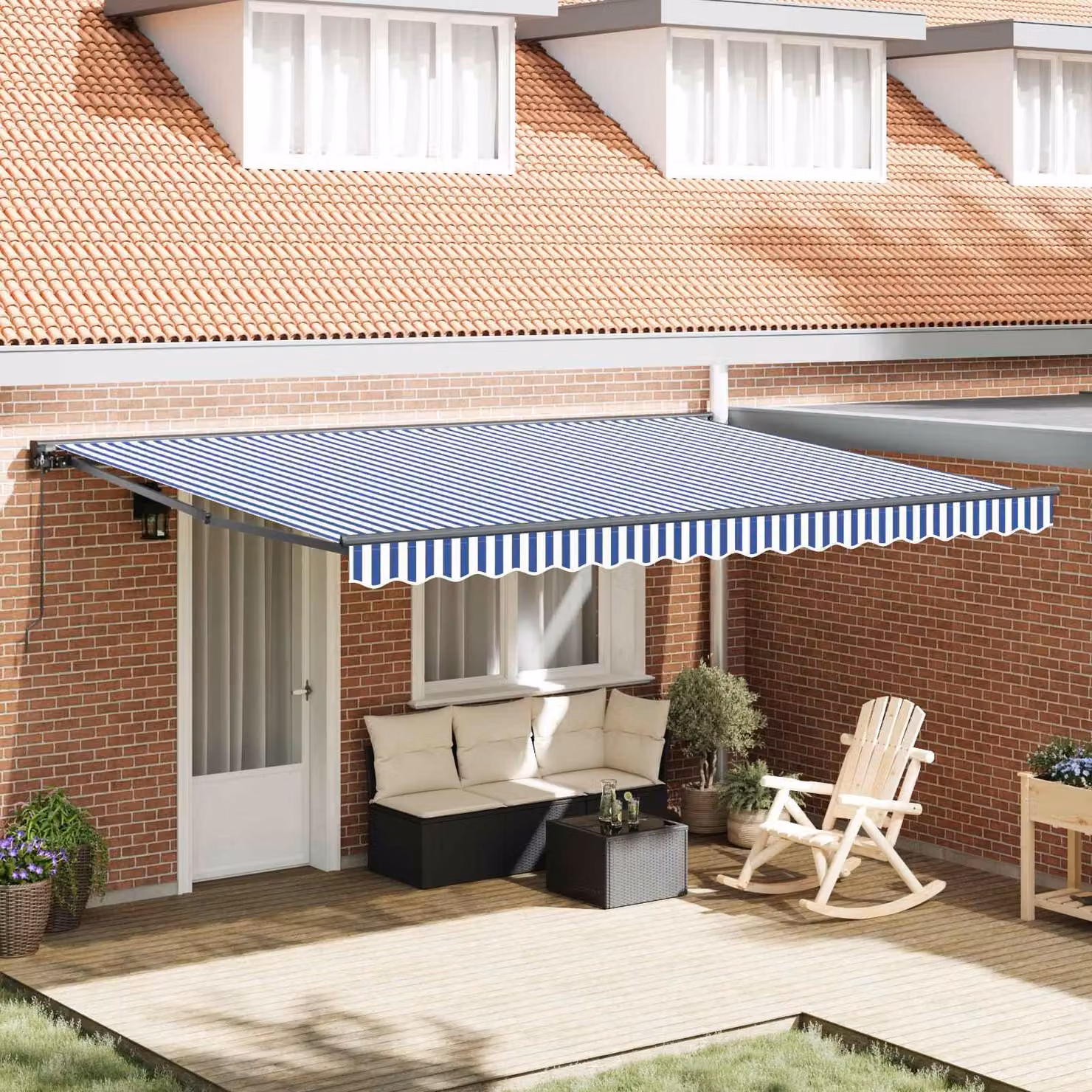 Maison Exclusive - Telaio per tenda da sole blu e bianco 450 x 300 cm