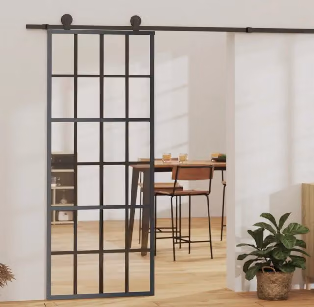 Porta Scorrevole vidaXL in Alluminio e Vetro Trasparente Nero L: 76 cm, H: 205 cm – 1