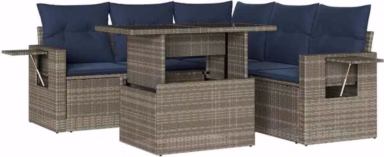Set Divani da Giardino 6 pz con Cuscini Grigio in Polyrattan