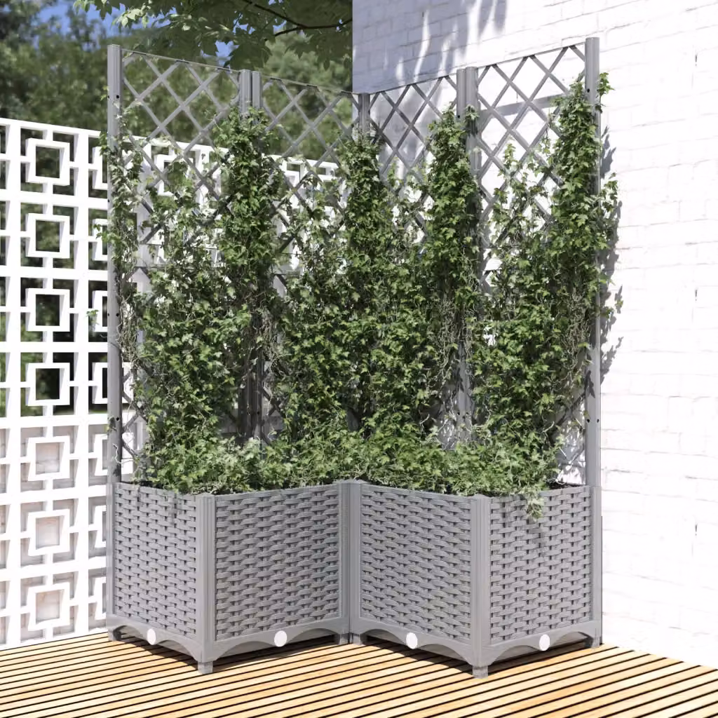 Vaso da giardino vidaXL Grigio Chiaro in plastica con supporto per rampicanti L/P/H: 80 x 80 x 136 cm
