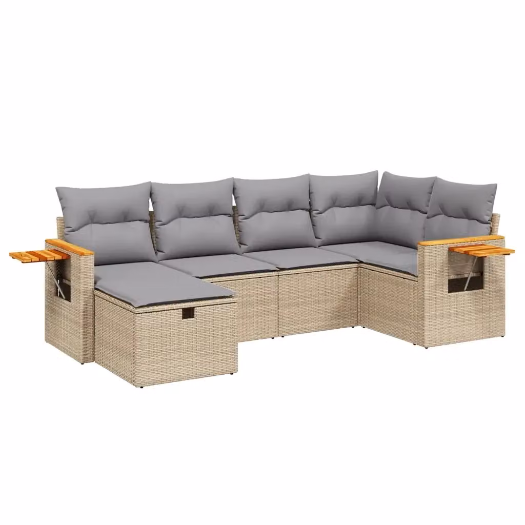 vidaXL Set Divano da Giardino a L 6 pz in Polyrattan con Cuscini Beige e Grigio – 2