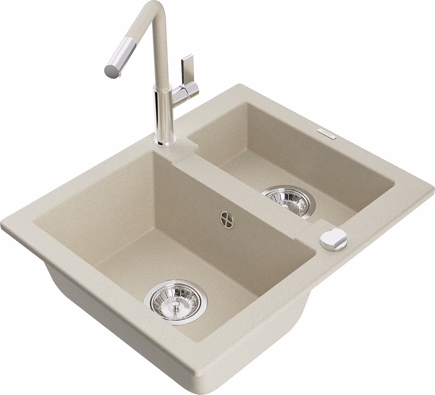 Mexen Carlos lavello da cucina in granito 1,5 vasca con miscelatore Flora, beige - 6518-69-670401-09